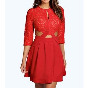 Red Lace Side Cutout Skater Dress - Fits Size 6